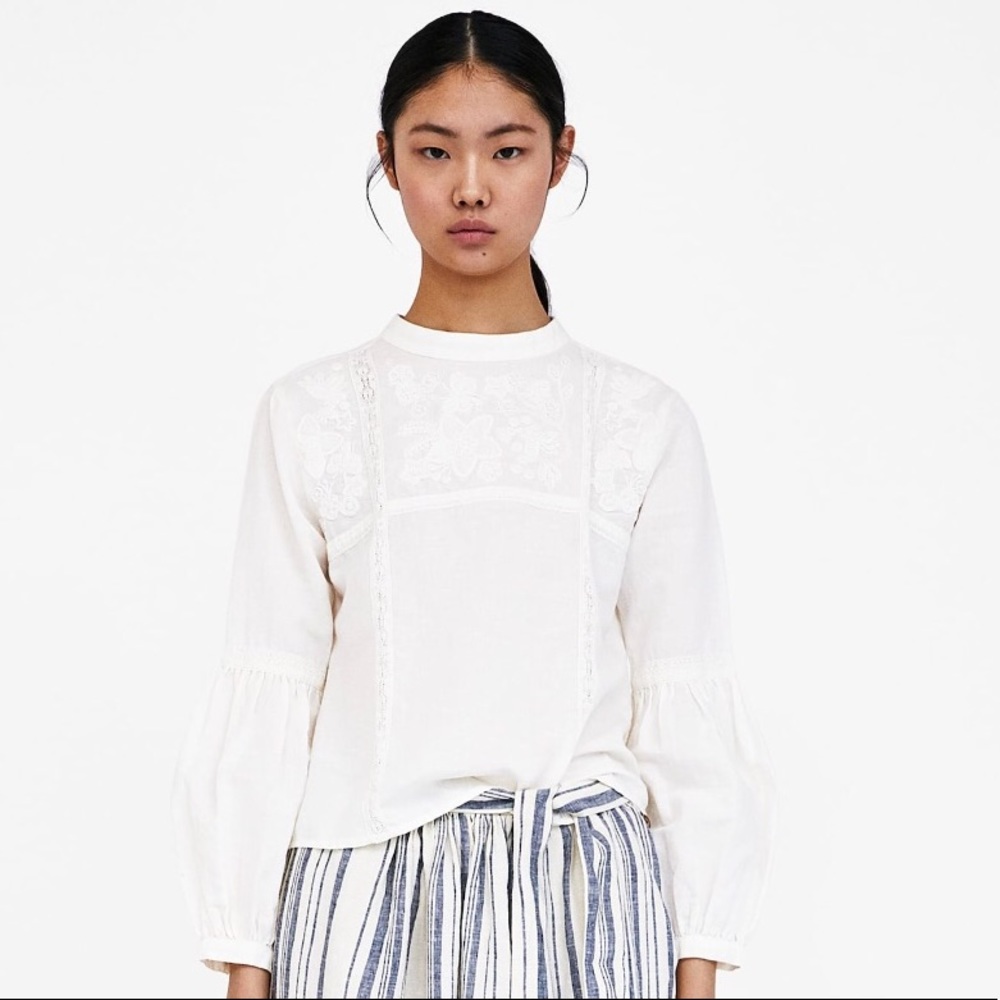 Zara Embroidered Top White